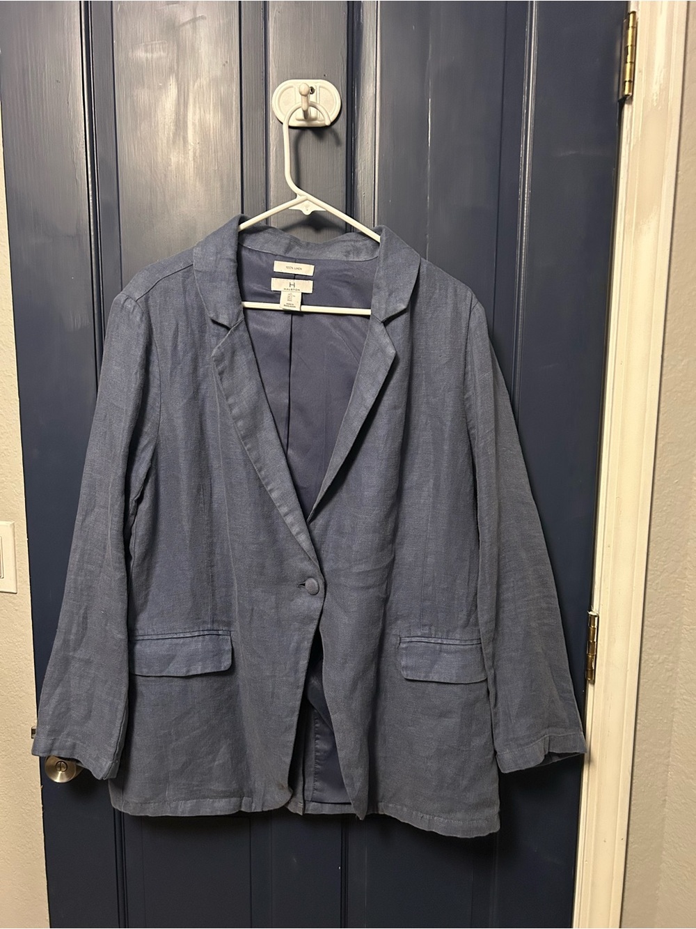 Halston Heritage Blue Single-Button Linen-Blend Blazer
